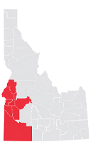 Map highlighting Idaho state in red