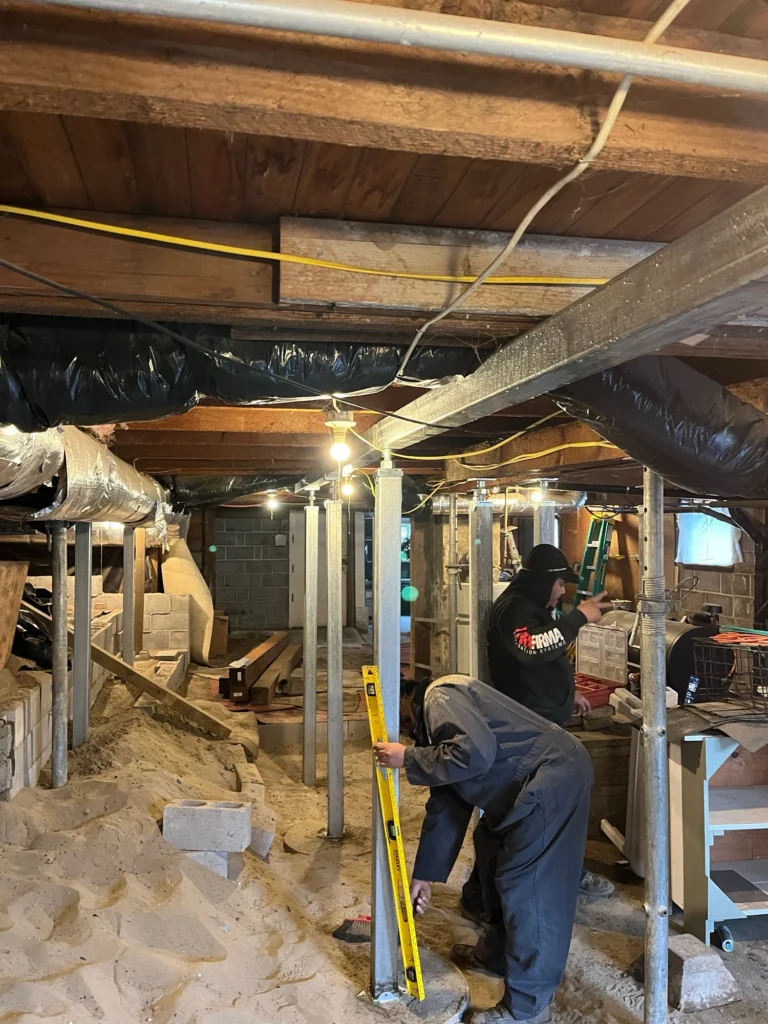 Steel crawl space support posts installed during Foundation Repair in Olympia