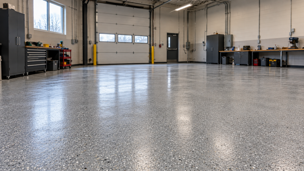 Realistic Gray Flake Epoxy Jobsite Big Patio Makeover